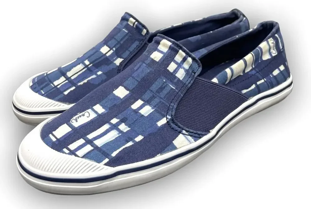 Coach Kaycee Poppy Blue White Check Slip On Casual Shoes Womens 7 Fast Ship